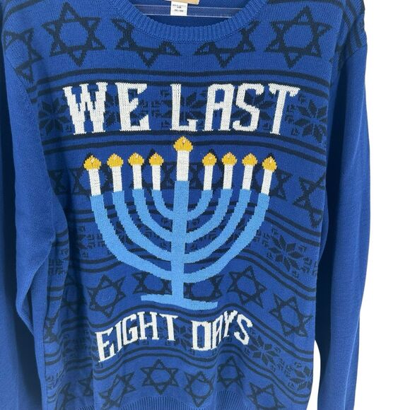 Roebuck Co Sweater Mens 2XL Blue Hanukkah We Last Eight Days Ugly Holiday NEW - Picture 4 of 13